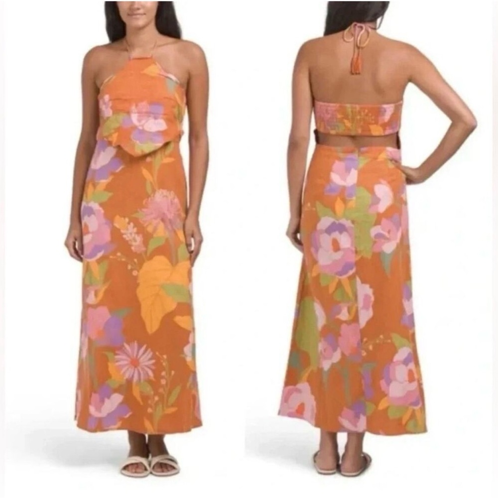 Caroline Constas Strapless Floral Dress in Orange and Purple